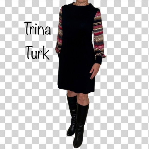 Trina Turk Dresses & Skirts - Trina Turk * Black Shift Dress w/Colorful Long Sleeves * Size 6